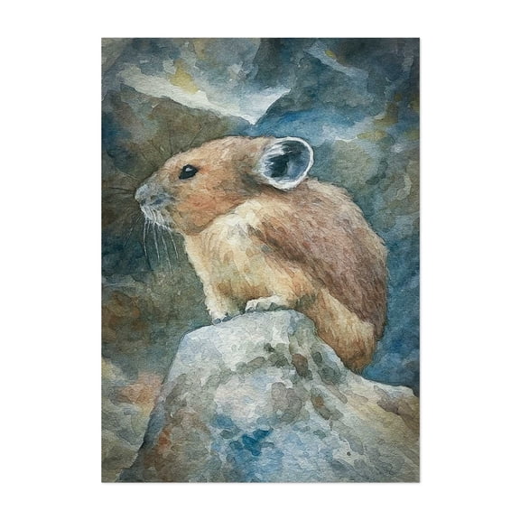 Pika Watercolor - Painting Watercolor Wildlife Animal Nature Mountain Illustration Scenic Unframed Wall Art Print 4 x 6 inches