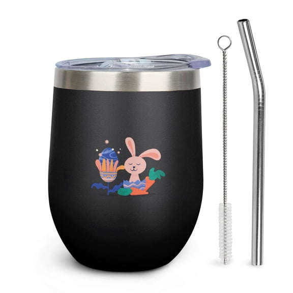 12oz Easter Egg Tumbler with Lid & Straw, Insulated Stainless Steel Wine Cup, [Easter Theme] Print