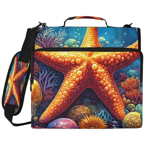 ALAZA Zipper Binder Starfish in Ocean Pattern 2 inch 3 Ring 500 Sheet Capacity Trapper Keeper File Folder Organizer Bag