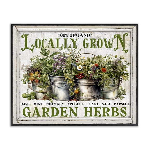 Stupell Industries French Country Vintage Herbs in Buckets Black Framed Giclee Art, 14 x 11, by Creatif Belle