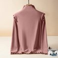 thumbnail image 4 of Ladies' Fashion Solid Color Fleece Ruffled Mock Neck Pullover Waveselvedge Half High Neck Long Sleeve Thickened Top, 4 of 5