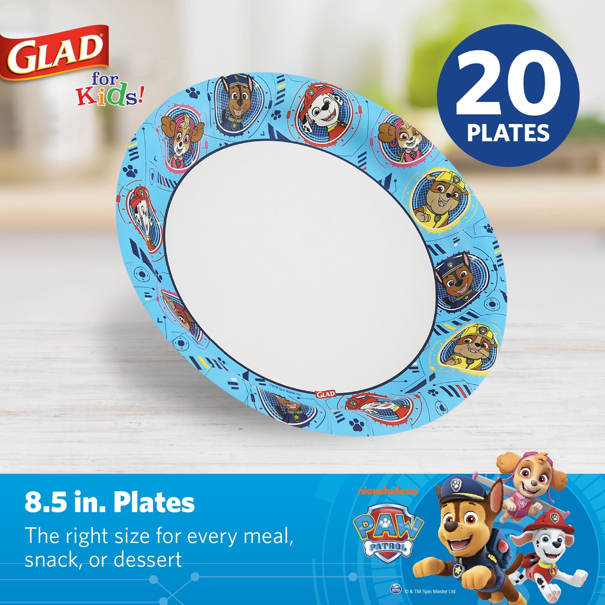 Glad for Kids Paw Patrol 8.5 Inch Round Paper Plates 20 Count