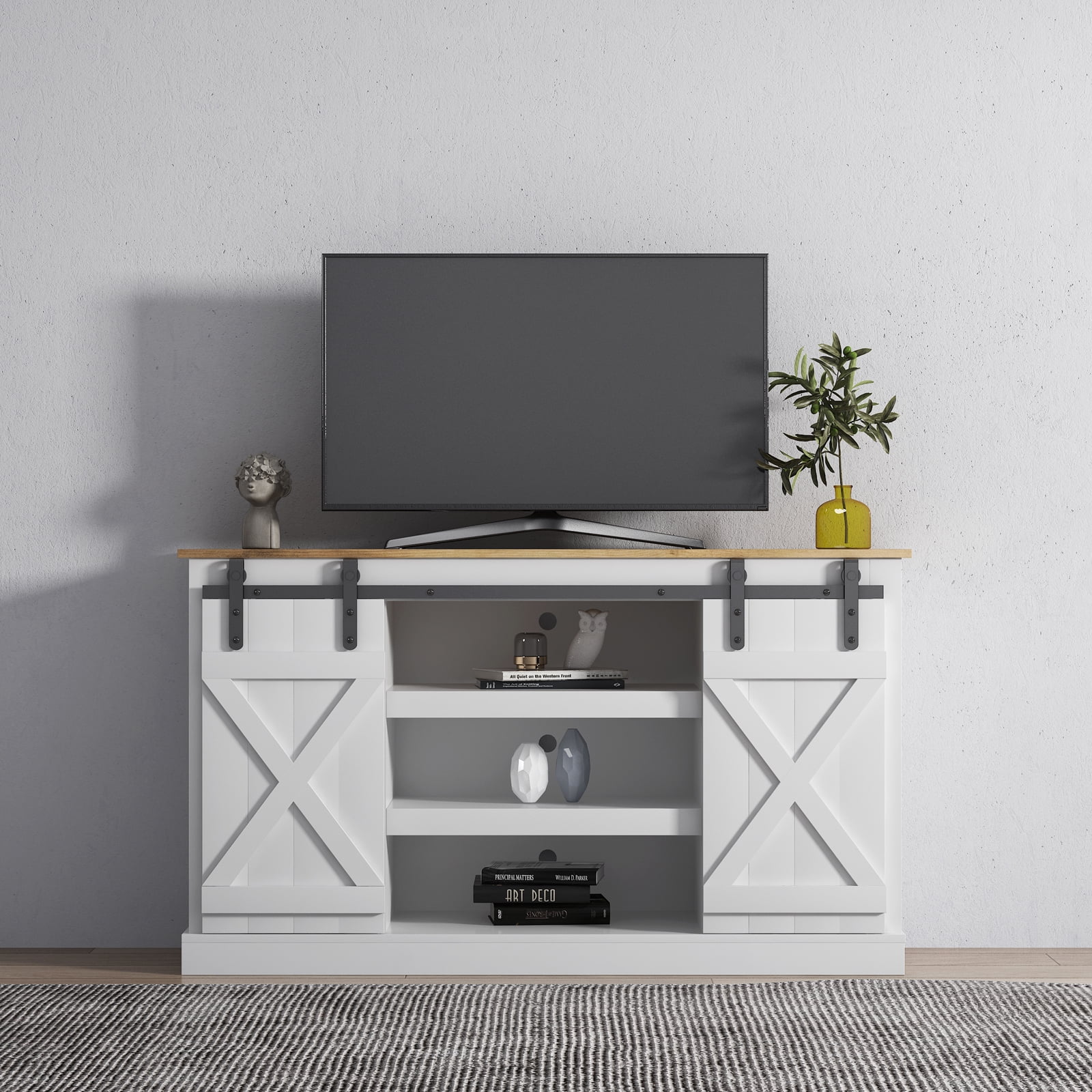 HOMCOM TV Stand with Shelf & Drawers Storage Cabinet Media Entertainment Center Modern White 