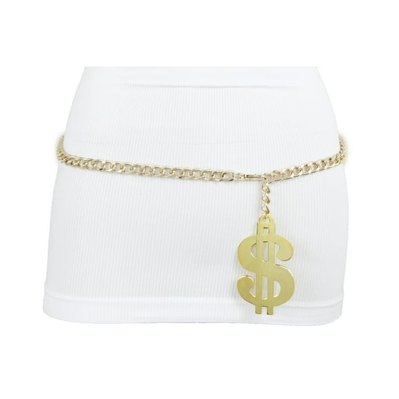 Women Gold Metal Chain US Dollar Money $ Charm Hip Hop Belt XS S M
