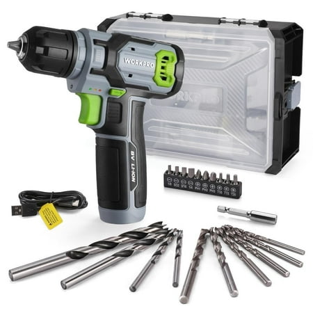 WORKPRO Cordless Power Drill Set with Stackable Tool Box, 8V Cordless Drill Driver and Bit Set, 2.0Ah Electric Cordless Screwdriver Kit with 3/8 Keyless Chuck, Portable Drill for Home Repair, DIY