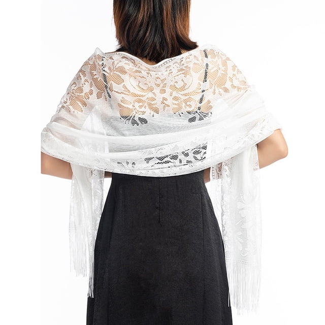 MYG Mariage Wrap Châle Dentelle Pure Partie Soirée Longue Châle Écharpe Glands Bals