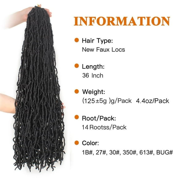 FGERFE-36 Inch New Faux Locs Crochet Hair 6 Packs/Lot Natural Black Pre-Looped Long Soft Locs Crochet Braiding Hair Goddess Locs Curly Wavy Afro Roots Synthetic Hair Extensions for Women (36 Inch, 1B