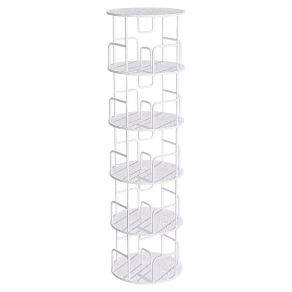 5-Tier 360° Rotating Bookshelf Tower, Spinning Revolving Bookcase, Narrow Tall Vertical Storage Organizer, Round Display Shelf for Bedroom, Living Room & Home Office, White