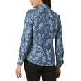 thumbnail image 3 of INSPIRE CHIC Women's Point Collar Long Sleeve Button Down Chest Pockets Denim Shirt M Mid Blue Floral, 3 of 5