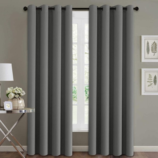 Cortinas blancas Paneles de tratamiento de ventana de 96 pulgadas de largo/Cortinas para sala de estar Paneles de cortina con ojales de diseño moderno para comedor, juego de 2Gris52"W x 84"L