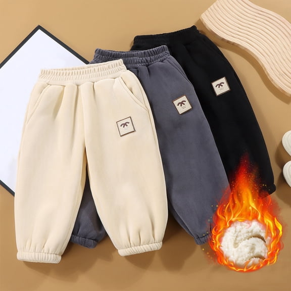 Eltusu Boys Cotton Sweatpants, Elastic Waist Thermal Athletic Comfort Kids Joggers Beige Size 3-10 T