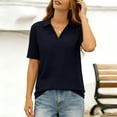 thumbnail image 5 of Women's Short Sleeve Collared Loose Fit Blouse Tops Shirts Solid Color Casual Daily Wear Business Casual Work Office Vacation Fashion Essential for Women | CSEONE,Navy L, 5 of 9