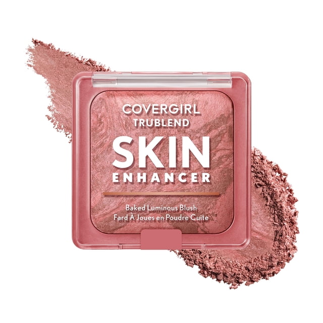 Rubor iluminador horneado TruBlend Skin Enhancer de COVERGIRL, con ácido hialurónico y extracto de rosa blanca, se difumina a la perfección - Rose Latte (Nude con espirales rosas)