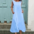 thumbnail image 2 of Annhoo Womens Cotton Linen Dresses Round Neck Sleeveless Plus Size Casual Comfy Beach Long Sundresses with Pockets, 2 of 6