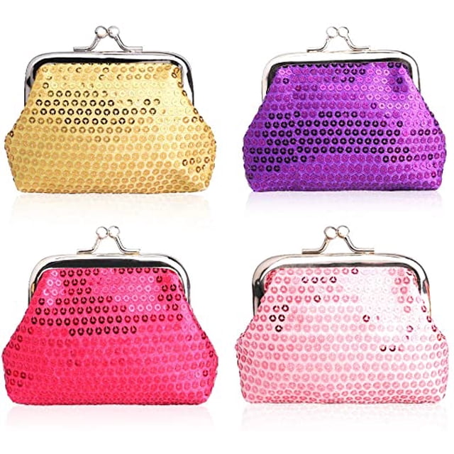 ZECATL Coin Pouch Purse 4 Packs Cute Canvas Gift Jewelry Trinkets Pouch Clasp Closure Wallet Assorted Colors