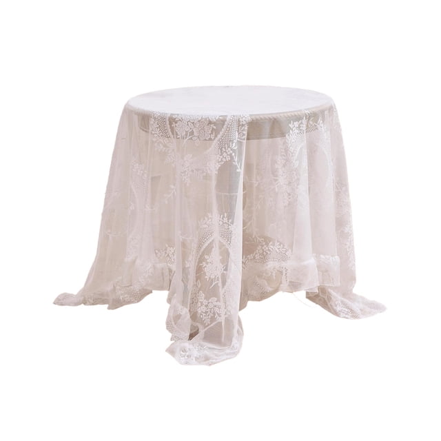 Ohufall Hollow Out Lace Round Tablecloth Vintage Ruffled Fabric Table Cover Non Slip For Home Kitchen Decoration