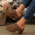 thumbnail image 3 of HomeDM Womens Platform Chunky Mules Low Block Heels Closed Toe Slip-on Sandals Summer Vacation Slide Clogs, Brown Size 7.5, 3 of 9