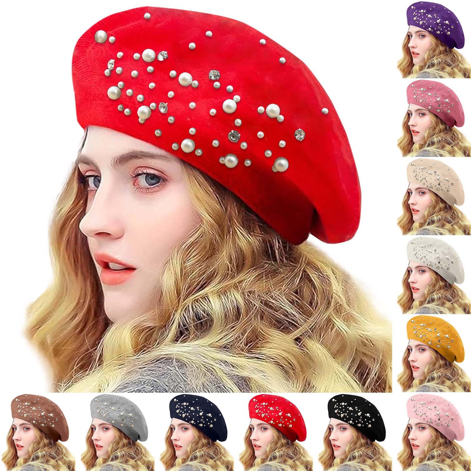 YOTMKGDO bonnet femme hiver Faux Pearl Beaded Berets