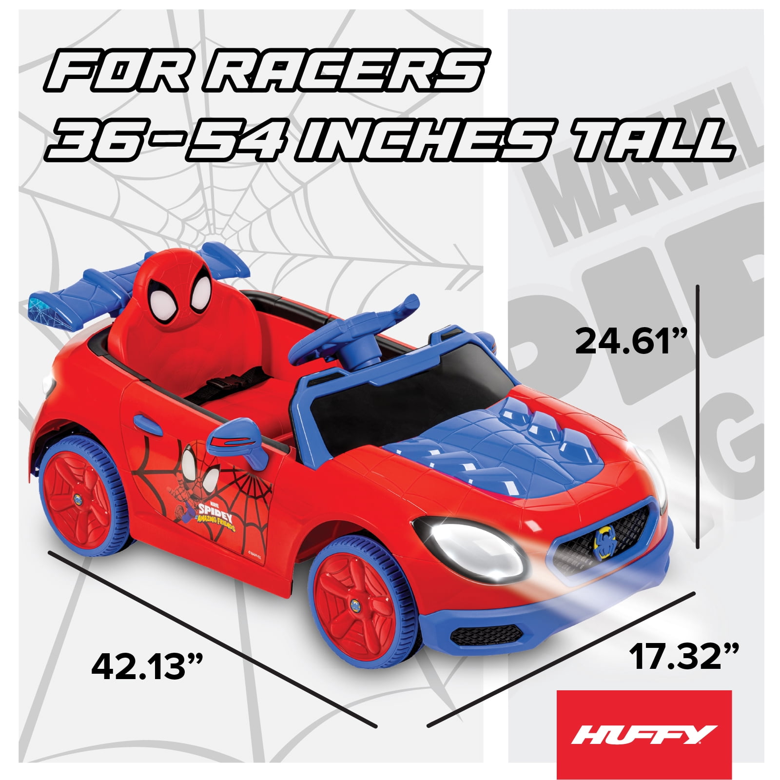 Huffy 12V Spider-Man Spidey and His Amazing Friends Ride-On Car with Remote Control, Ages 3-5, Red