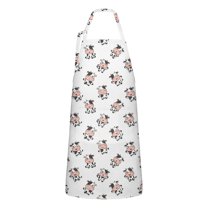 White Cow Happy Pattern Apron-Garden Aprons for Women with Pockets-Cotton Linen Waterproof Kitchen Cooking Gardening Aprons Adjustable for Kitchen,Cooking,BBQ and Salon 33x27 Inch