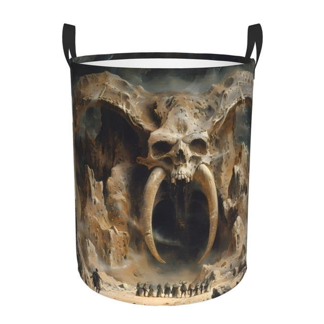 Balery Ancient Skull Cave Landscape Cesta de ropa redonda con asas, impermeable, independiente, para ropa, juguetes, dormitorio y familia-Small