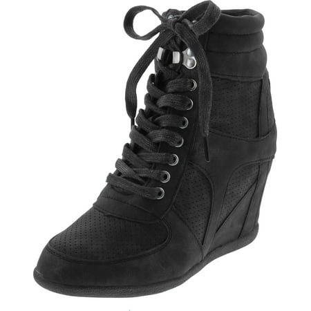 

Static Footwear Women s Dakota-08 High Top Hidden Wedge Fashion Sneakers Black 7.5