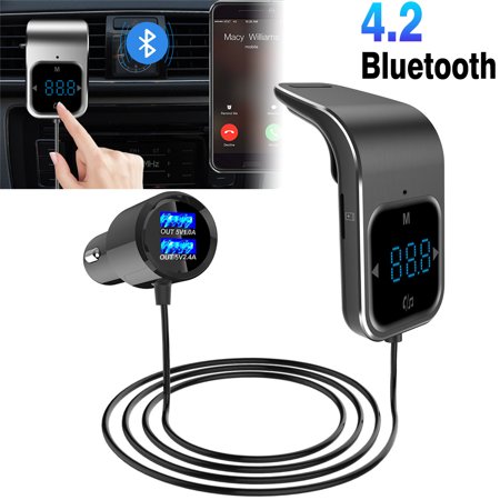 Car Bluetooth FM Transmitter Radio Adapter, Air Vent Wireless Bluetooth 4.2 FM Radio Transmitter Adapter Handsfree Calling Dual USB Car Charging Port Mobile Audio