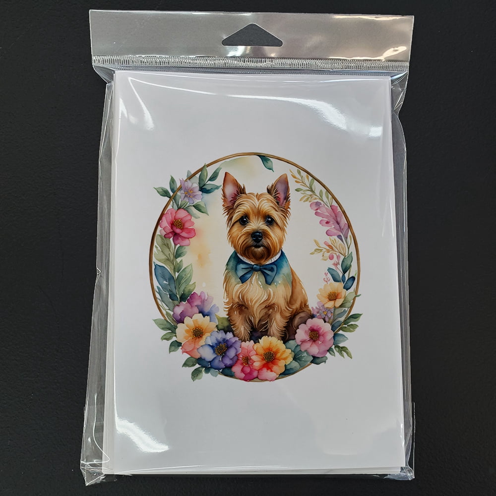 Norwich Terrier and Flowers Greeting Cards and Envelopes Pack of 8 7 in x 5 in