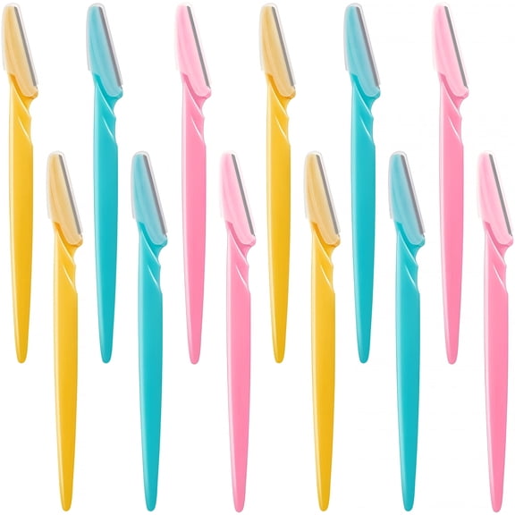 ACDANC 12 Pieces Eyebrow Razor Shaper Shavers Trimmers for Women and Men Face Hair Removers (Pink,Yellow,Blue)