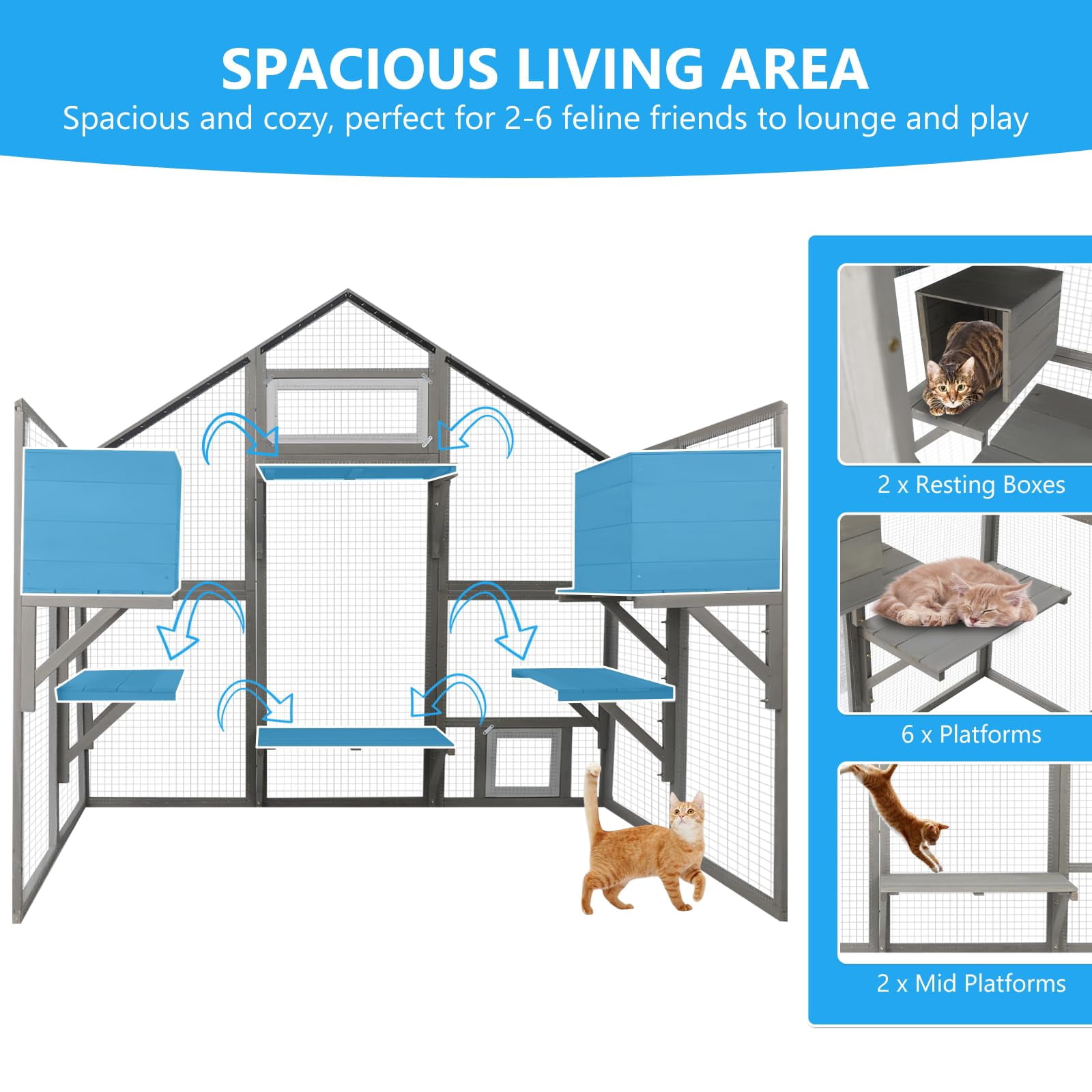 Gowoodhut 69.9" L Catio Outdoor Cat Enclosure for Multiple Cats，Wooden Walk in Cats Shelter Kitty Enclosure