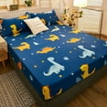 Bonenjoy 1Pc Waterproof Fitted Sheet With Elastic Cartoon Style Cute Dinosaur Print Bed Sheet