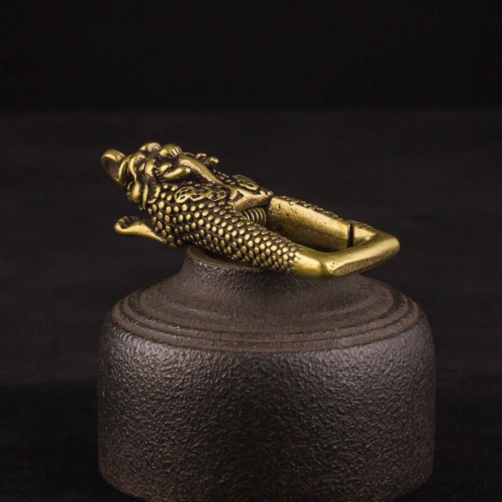 Brass Pure Beast Pixiu Keychain Key Ring Hanging Ornament Miniature Craft