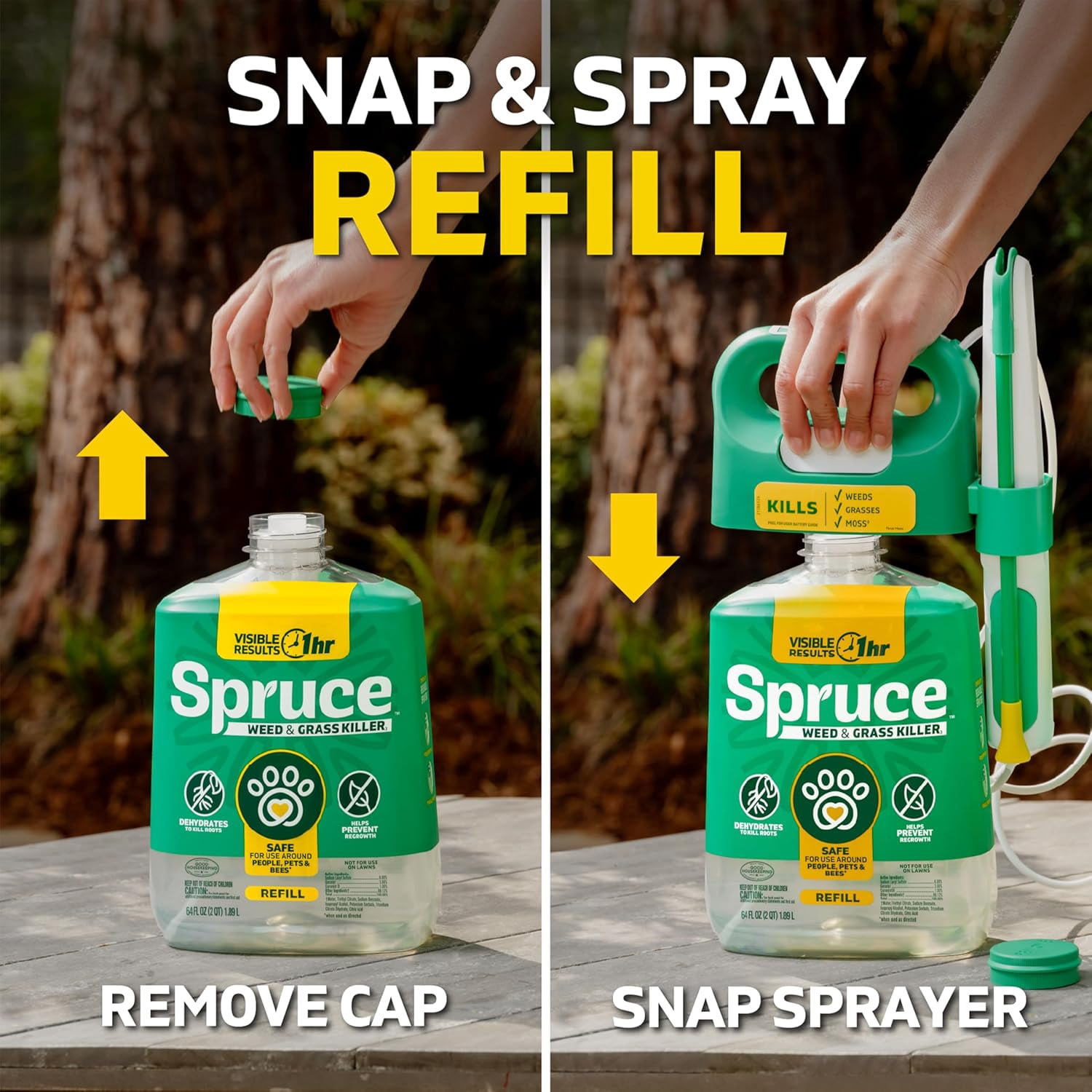 Weed Killer Refill - Versatile Weed & Grass Killer₃ for Flower Beds, Driveways & Mulch Beds - No Pour, No Mix, No Mess Refill - Kills Dandelions, Crabgrass & More (64 Oz)