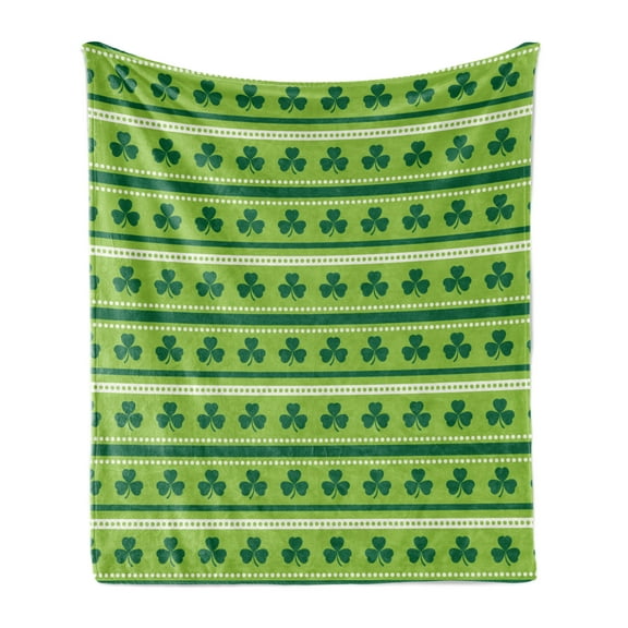 Green Soft Flannel Fleece Throw Blanket, Traditional Irish Pattern Clovers Happy St. Patrick's Day Theme, Cozy Plush for Indoor and Outdoor Use, 70" x 90", Lime Green Dark Green, by Ambesonne