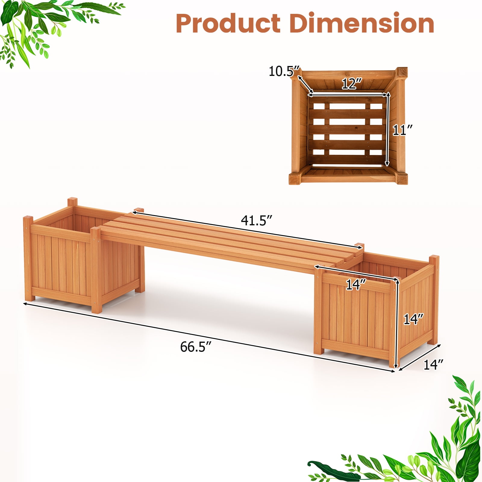 Gymax Wood Outdoor Planter Boxes w/ Detachable Bench 2 Elevated Mini Planters Patio