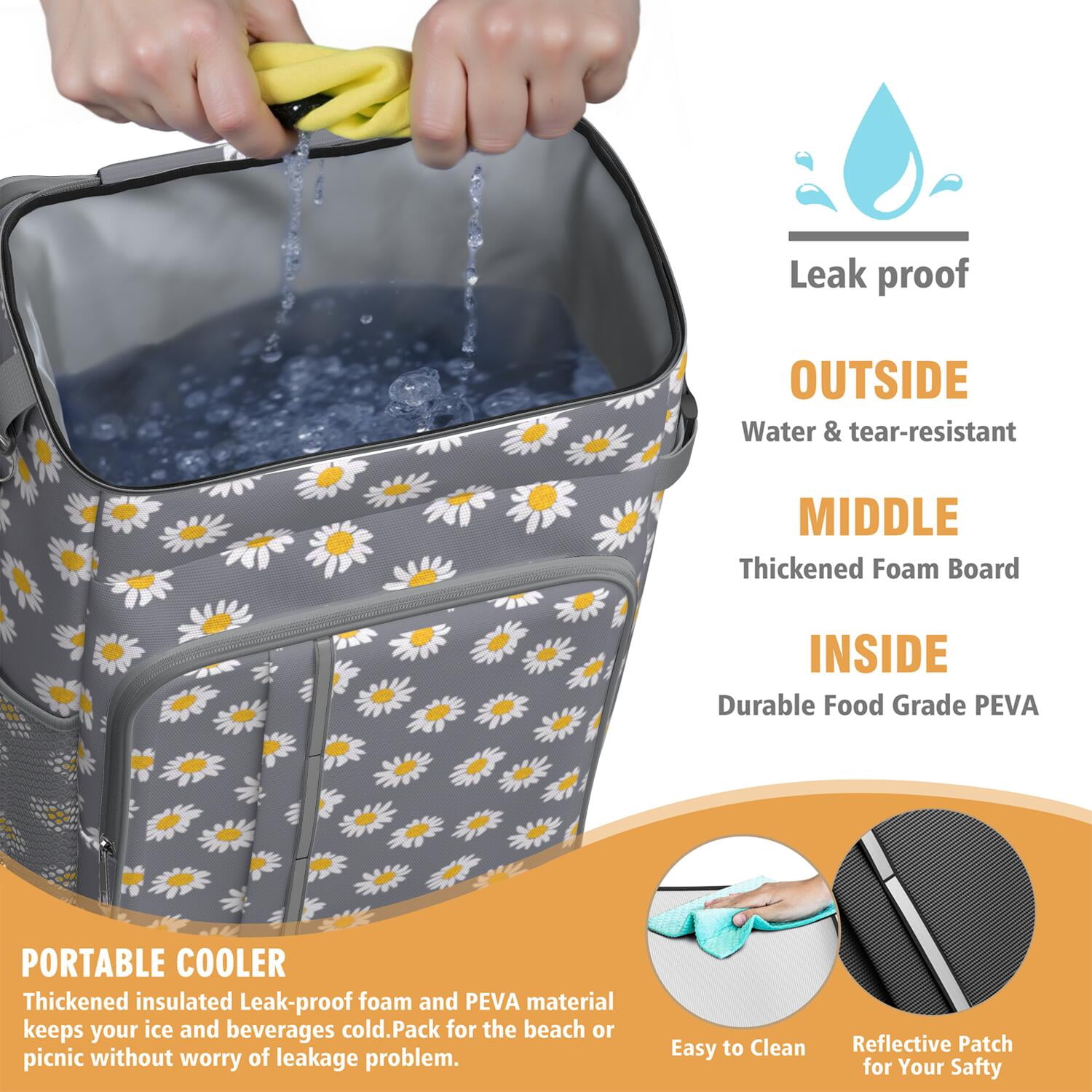 Travel Cooler Bag - Sunflower Camping Beer Cooler Backpack with Bottle Opener- Waterproof Insulated Picnic Backpacks - Cooler Bag for Beach