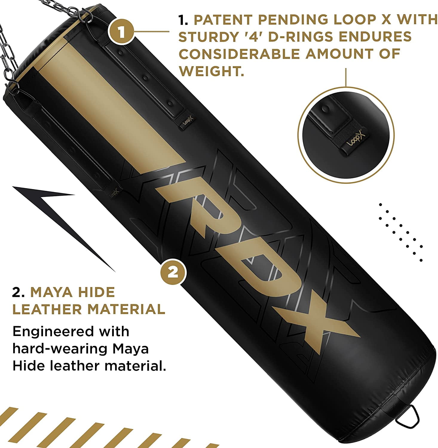 RDX Punching Bag Anti Swing Heavy Filled Set, Non Tear Maya Hide Leather Adult Bag Punching Gloves Chain, Kickboxing Boxing MMA Muay Thai Karate Training Workout, 60 lb, 80 lb