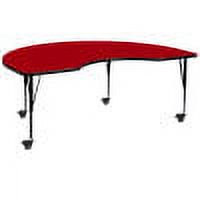 Flash Furniture Wren Mobile 48''W x 72''L Kidney Red Thermal Laminate Activity Table - Height Adjustable Short Legs