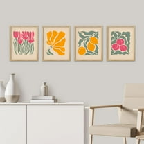 PixonSign Framed Wall Art, Abstract Flower Art Prints, Set of 4 Fruit Posters, Botanical Floral Wall Decor Prints, Minimalist Wall Décor Modern Artwork for Living Room, Bedroom - 8"x10" Natural