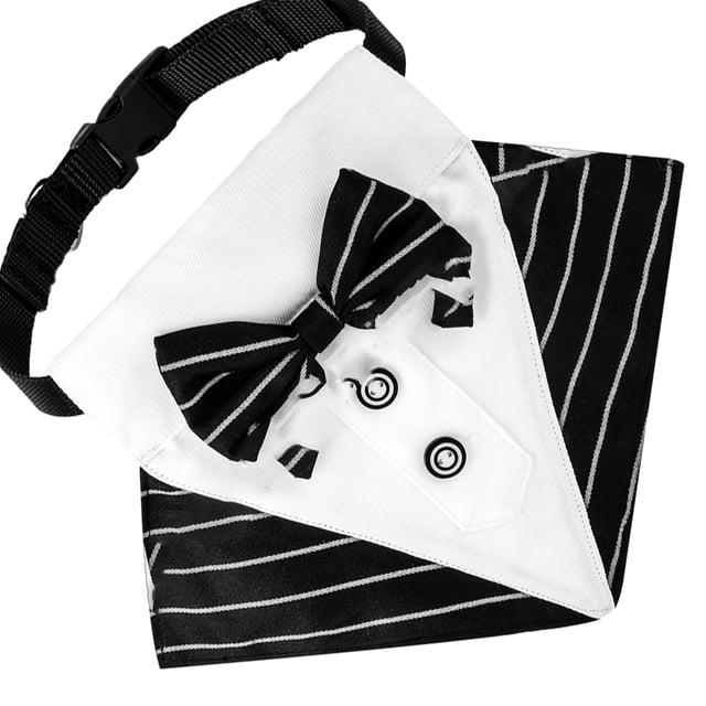 Bufanda triangular para mascotas de boda de estilo británico, bufanda para perros, collar para perros, toalla para babas para mascotas, rayas blancas y negras