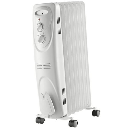 

Basic Electric Oil Filled Radiator 1500W Portable Full Room Radiant Space Heater with Adjustable Thermostat White