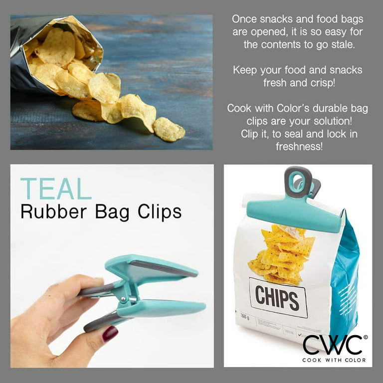 Cook with Color Large Bag Clips, Set of 4 Chip Bag Clips - Teal