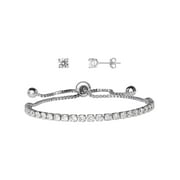 Brilliance Fine Jewelry Fine Silver Plated Simulated Diamond Bolo Adjustable Bracelet and Earring Set