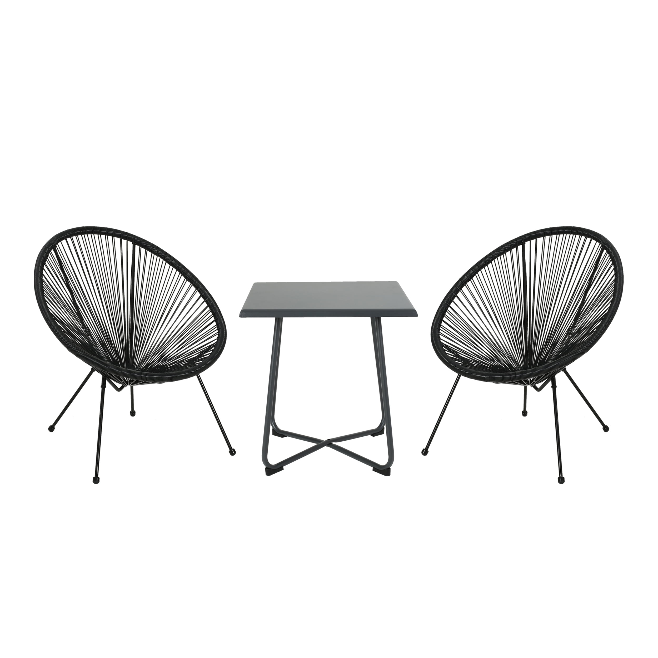 Alexis Outdoor Woven 3 Piece Chat Set, Black and Gray