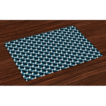 Abstract Placemats Set of 4 Stripes Illustration in Blue Tones Composition of Geometric Elements, Washable Fabric Place Mats for Dining Room Kitchen Table Decor,Petrol Blue Black White, by Ambesonne