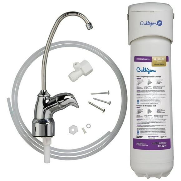 Culligan US 4 EZ-Change Sink Drinking Water Filtration System with Dedicated Faucet and Premium Filter, Single Unit, Chrome