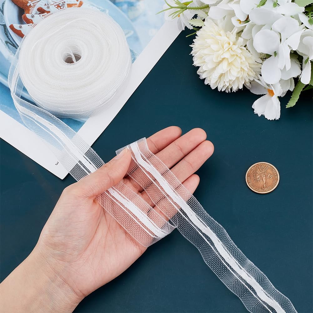 21.87 Yards Curtain Pleat Tape 4 inch Translucent Wave Curtain Tape Ripple Fold Tape White Nylon Sewing Tape Curtain Accessory for Curtain Home Decor Projects White for diy making