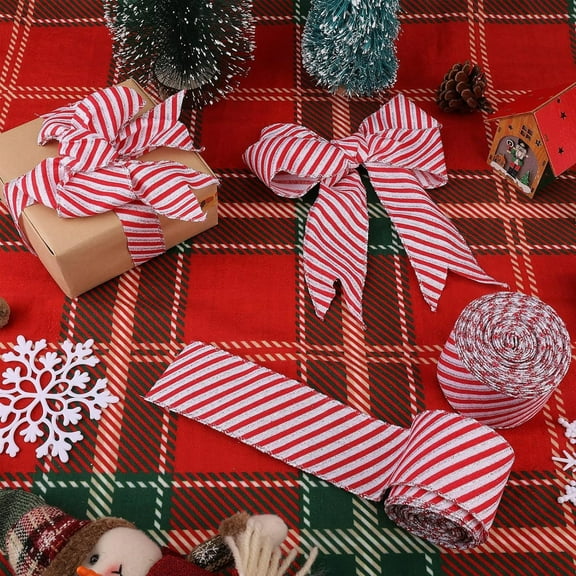 Christmas Red & White Striped Wired Ribbon - 2.5inch Wide X 179.13inch Long,Durable Polyester Material,Perfect for Gift Wrapping,Tree Decorations,Diy Crafts,Parties & Weddings