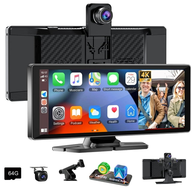 Pantalla CarPlay Accfly de 10,26" HD con cámara de tablero 4K