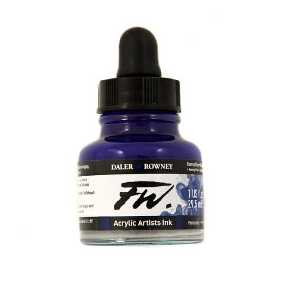 Daler-Rowney FW Acrylic Artists Ink, 1 oz. Dropper-Top Bottle, Rowney Blue